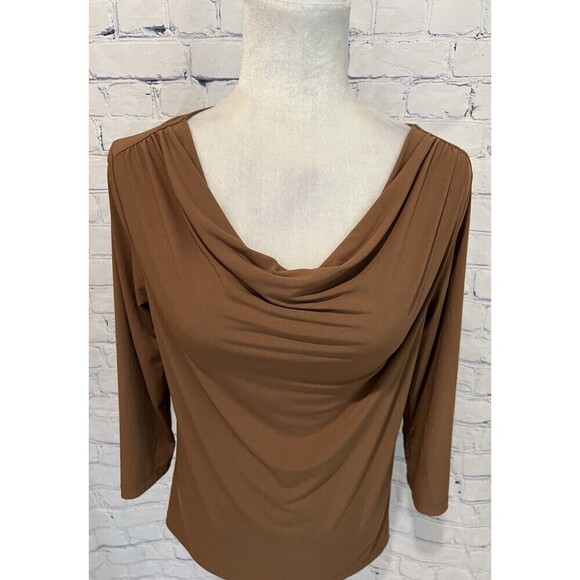 Susan Graver Brown Modern Essentials Liquid Knit Cowl Neck Top QVC Size XS - Picture 3 of 7